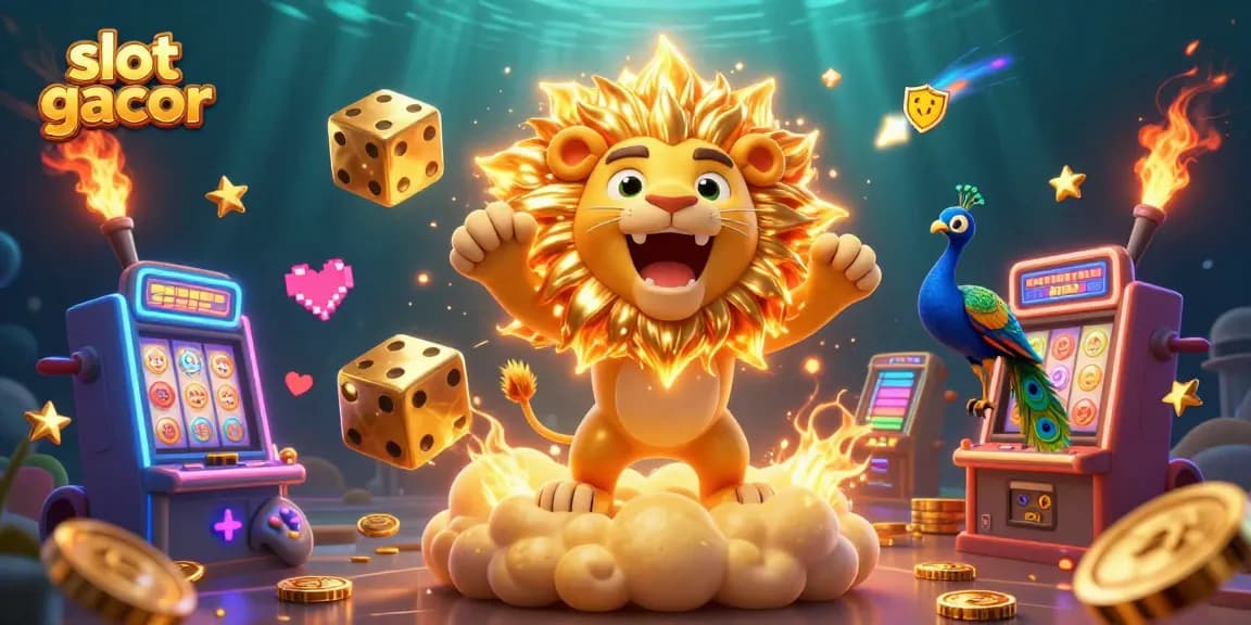 Play the vibrant slot gacor games with animated characters and dazzling elements in a dynamic scene.