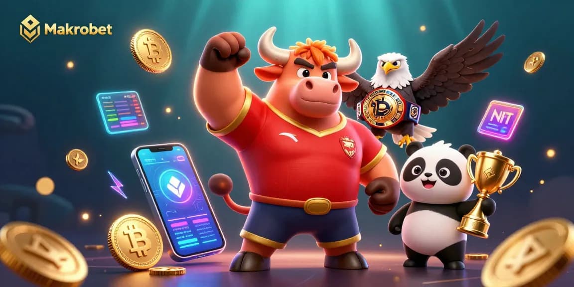 Makrobet offers exciting casino wins with the muscular bull and eagle triumphing in a dynamic 3D scene.