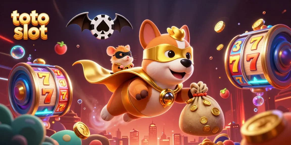 Experience the thrill of toto slot with vibrant visuals of spinning reels and gold coins overflowing.