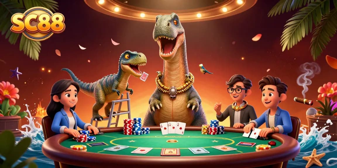 Play poker with SC88 as a dinosaur dealer impressively overseeing the game
