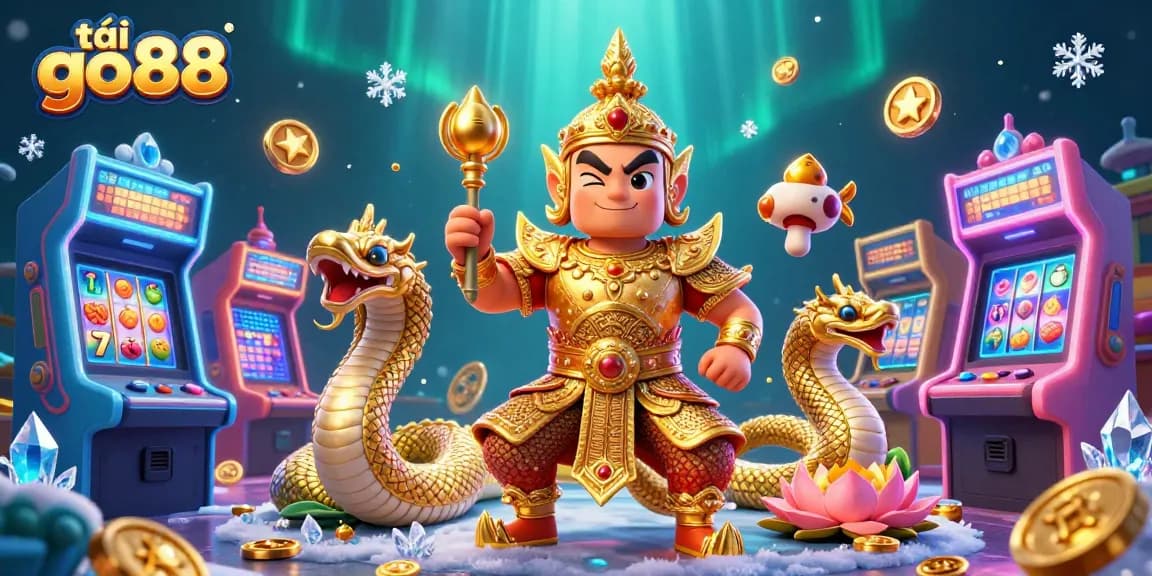 Experience exciting gameplay with tải go88, vibrant casino elements and a guardian in a mythical setting.