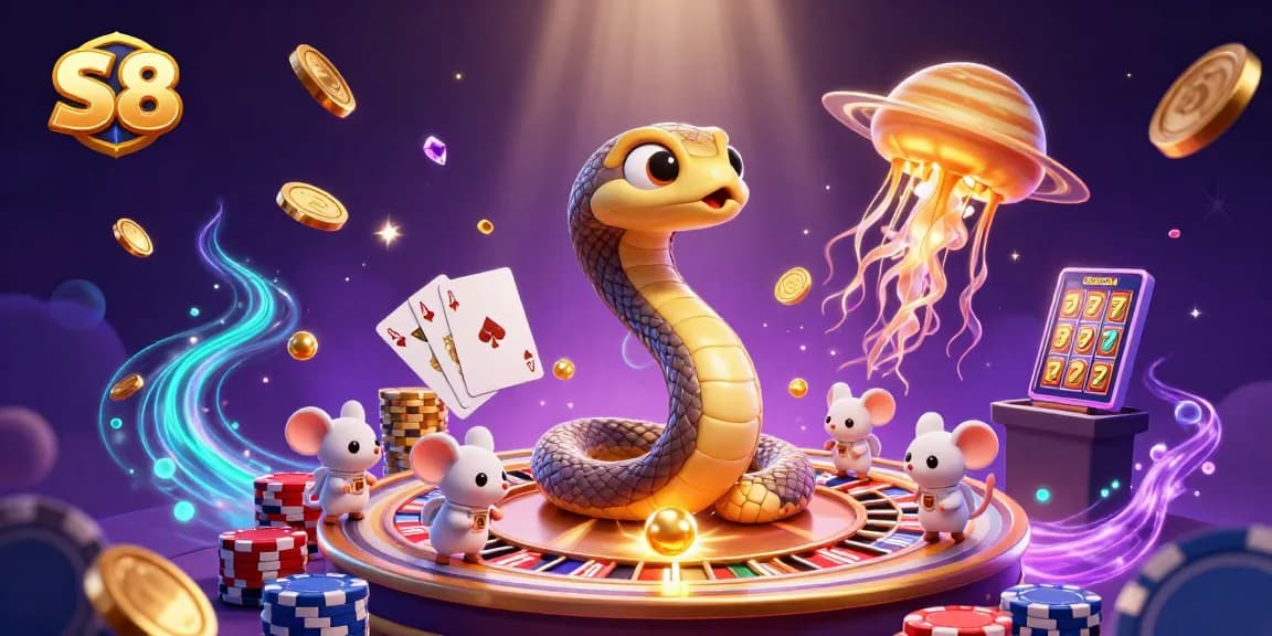 Experience exciting bets on S8 with a cosmic dealer and colorful casino elements!