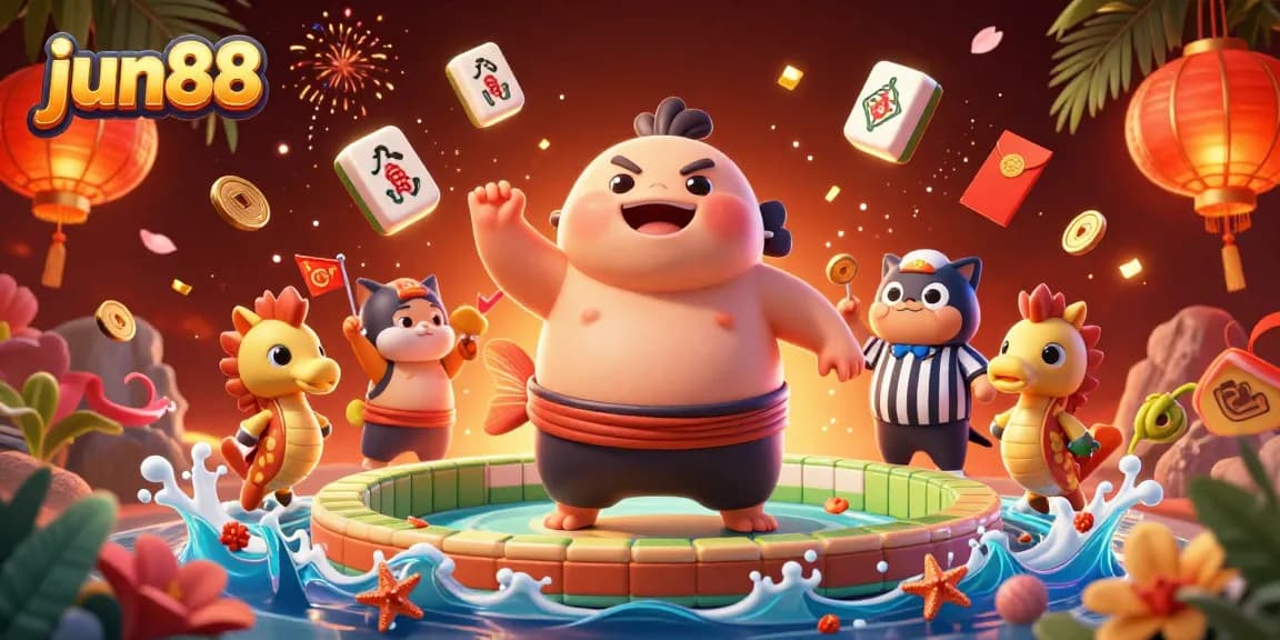 Experience the thrill of gaming at jun88 with a vibrant underwater casino scene featuring a colorful fugu and festive elements.