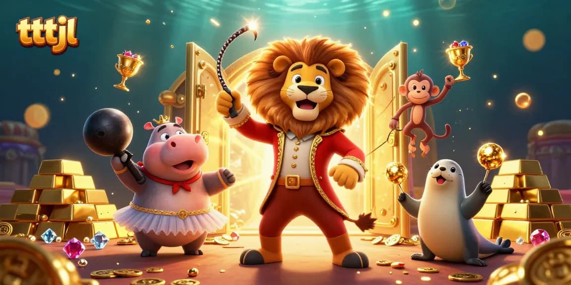 Spin to win with tttjl as a circus lion leads a vibrant casino adventure!