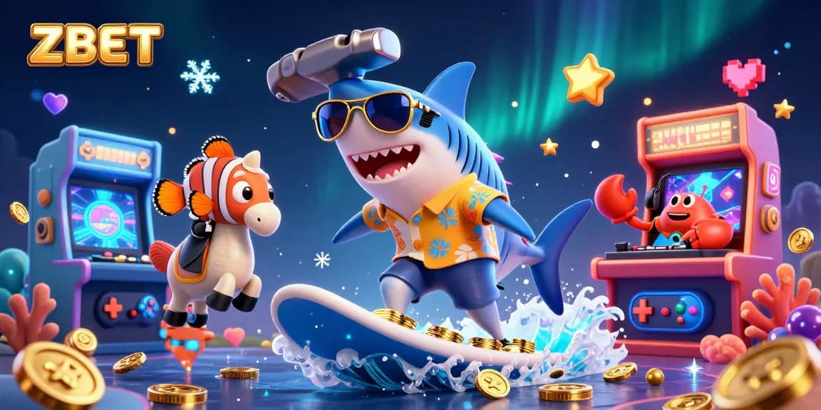 ZBET offers thrilling online gaming with a shark, clownfish, and crab in a dynamic casino scene.