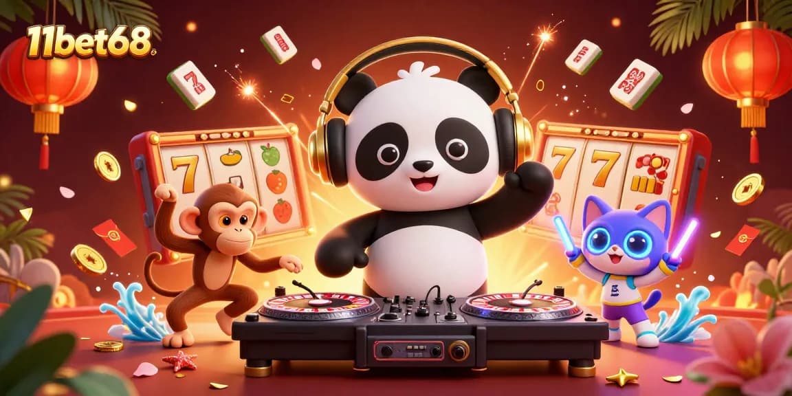 Experience thrilling gaming at 11bet68 with a lively 3D casino atmosphere featuring unique characters.