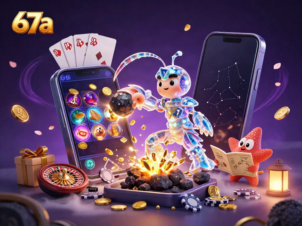 Engage in thrilling gameplay at 67a with dynamic characters, slot games, and vibrant casino elements.
