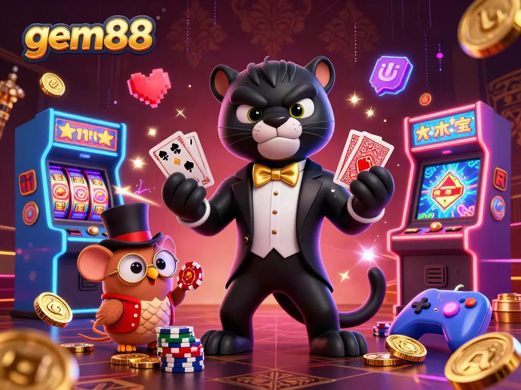Experience winning excitement at gem88 with a vibrant 3D casino scene featuring stylish characters and dynamic gaming elements.