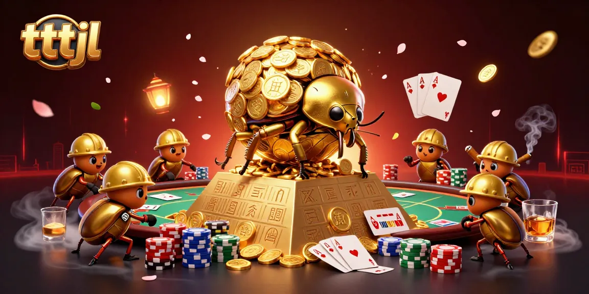 Experience thrilling bets at tttjl as a golden beetle rolls in a dynamic casino scene!
