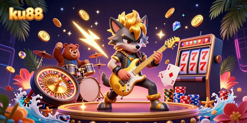 Experience the thrilling energy of ku88 casino, featuring vibrant 3D characters and exciting casino elements.