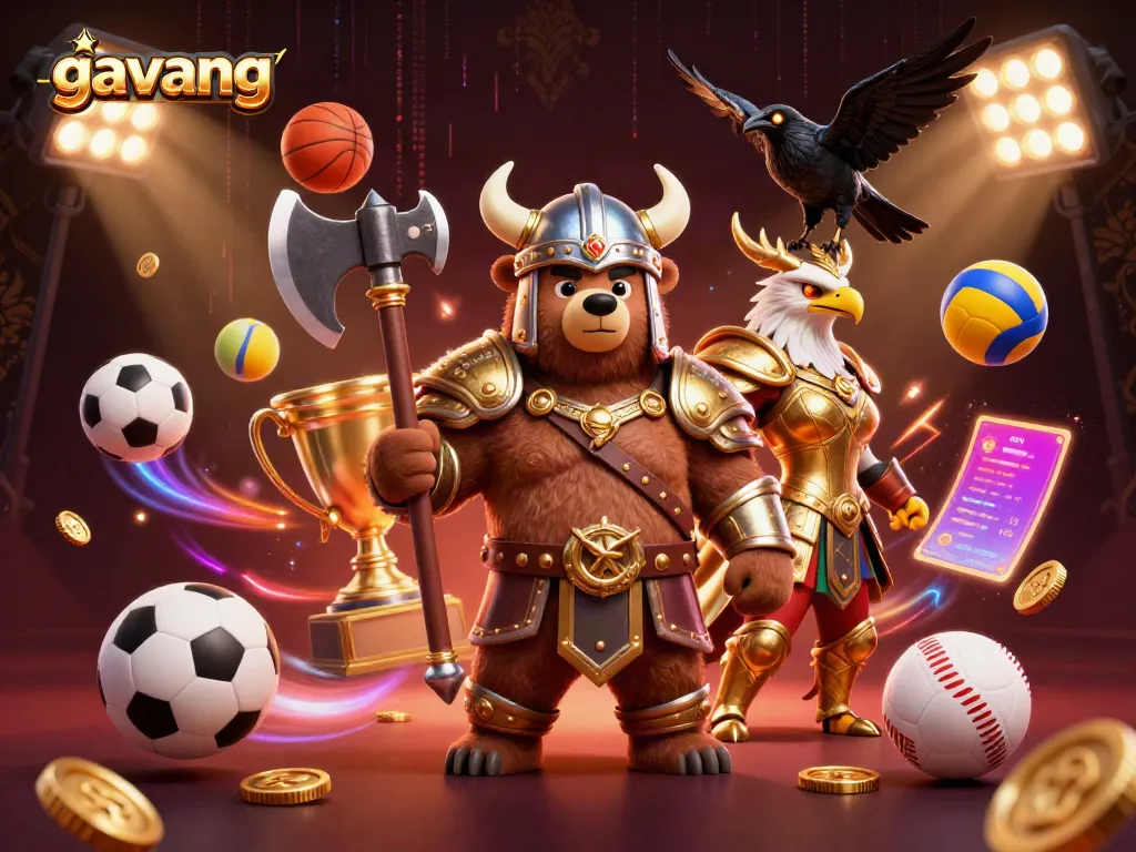 Boost your betting game with Gavang's vibrant sports scene featuring dynamic elements and stunning characters.
