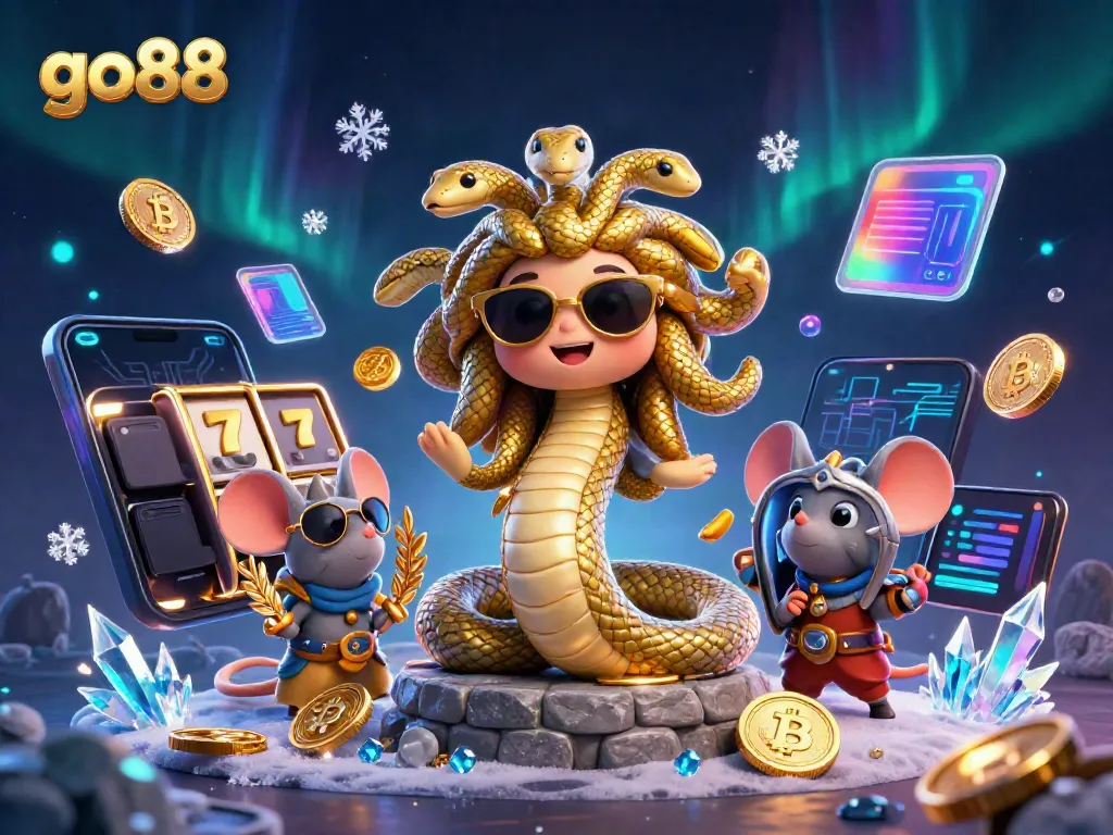 Experience the exciting gameplay of go88 with a captivating online casino scene featuring Medusa and a mouse warrior.
