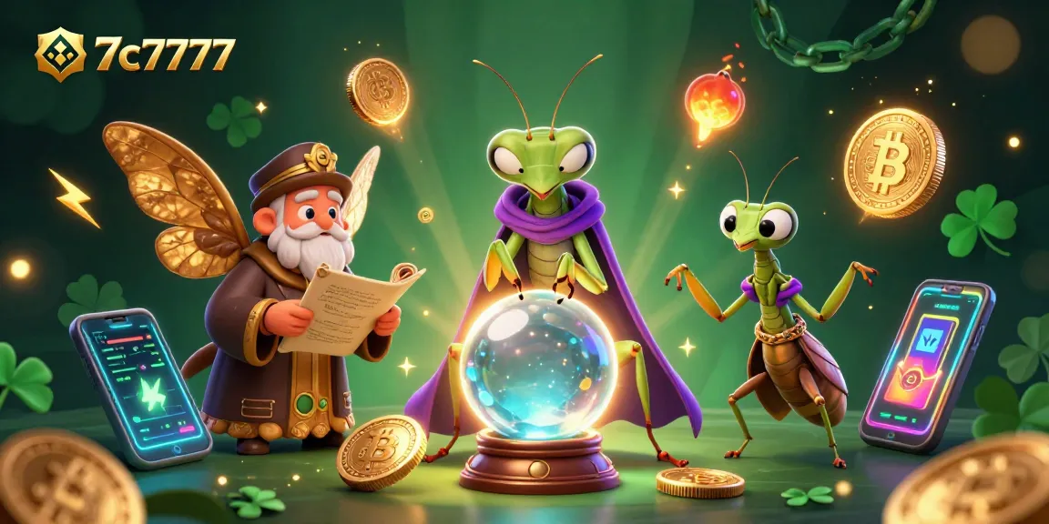 Experience the magic of 7c7777 with animated fortune tellers and crypto elements in a vibrant casino scene.