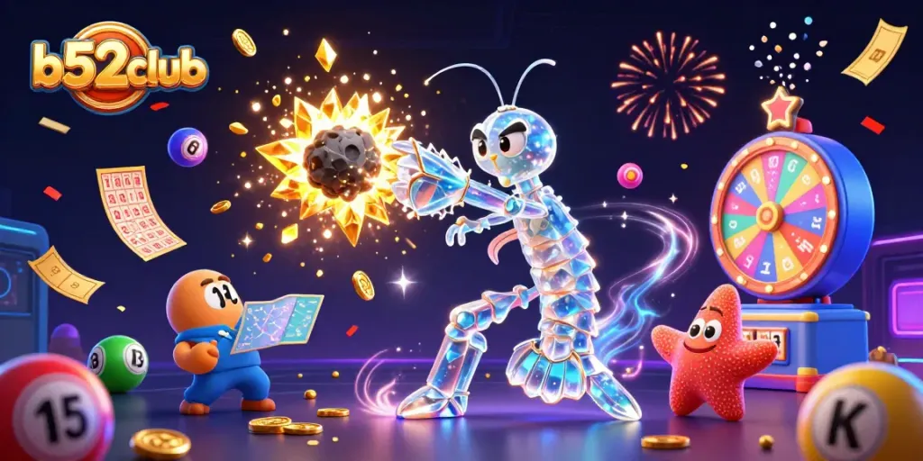Engage with b52club in this vibrant 3D illustration capturing a galactic casino adventure.