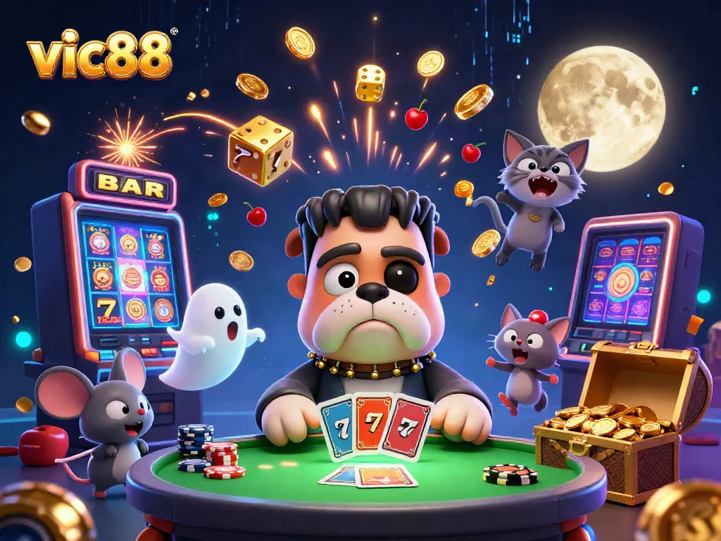 Experience the thrilling casino vibes at vic88 with dynamic characters and exciting gaming action.