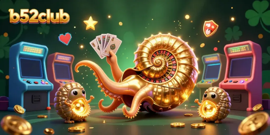 Experience the thrill of gaming at b52club with a vibrant illustration capturing a colorful casino scene.