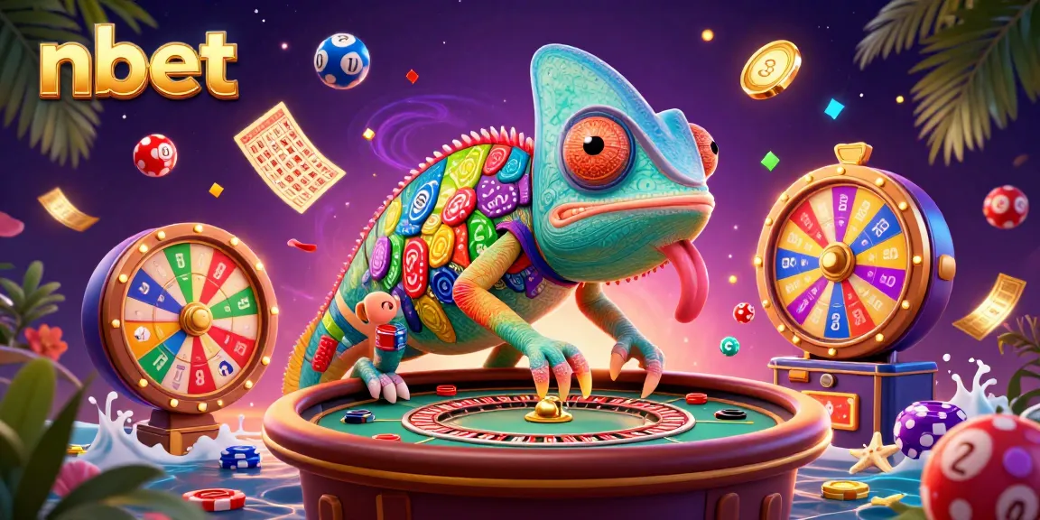 Experience the vibrant nbet casino world featuring a colorful chameleon owner and dynamic gambling elements.