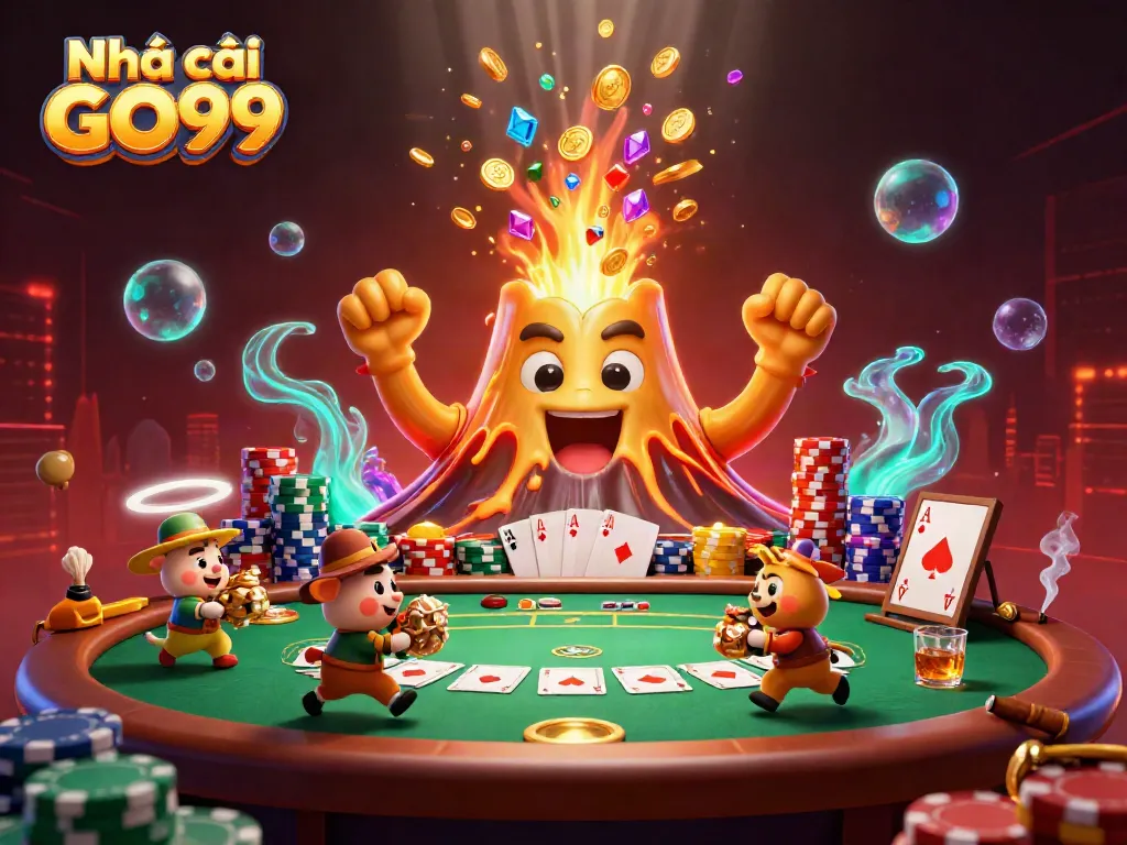 Experience the excitement of Nhà cái GO99 with a vibrant scene filled with treasures and gaming elements!