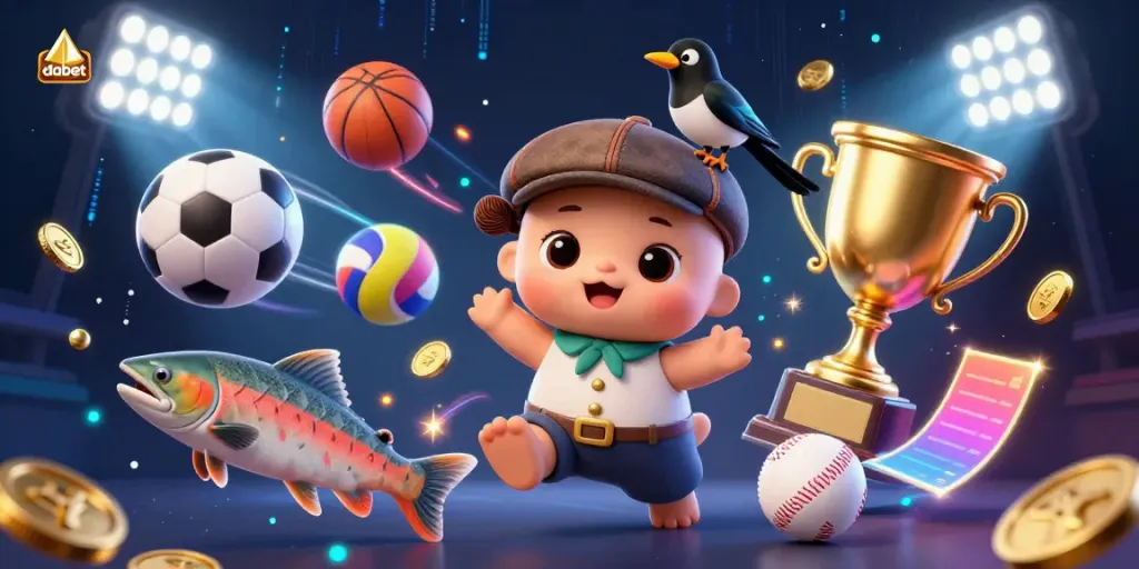 Experience thrilling gambling adventures with dabet, highlighted by a playful Loch Ness monster and dynamic sports elements.