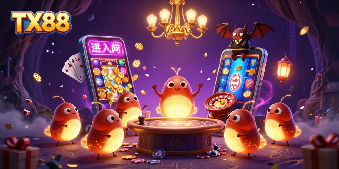 Experience exciting gameplay with TX88 surrounded by glowing characters and vibrant casino elements.
