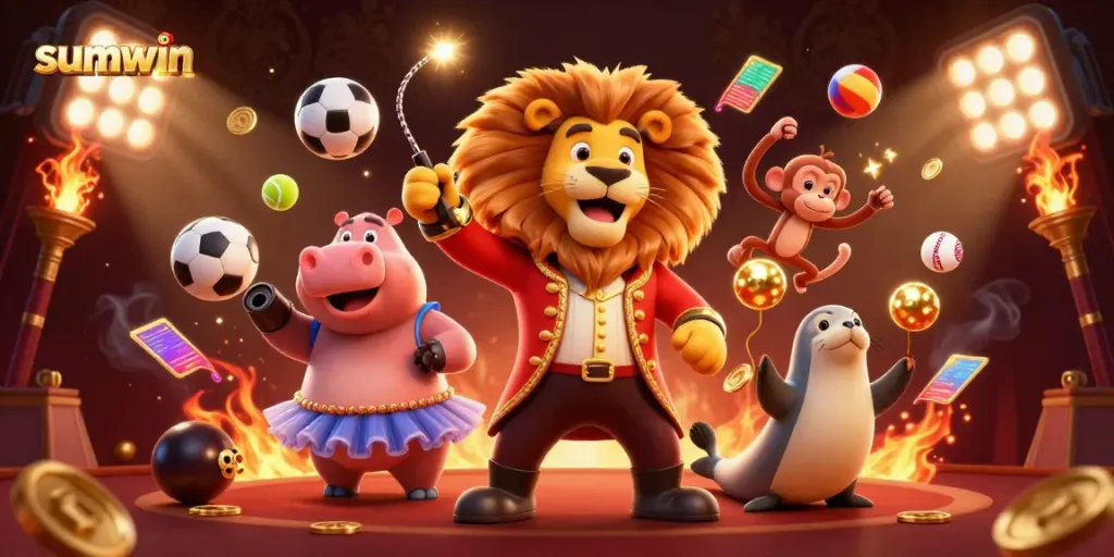 Engage in the thrilling game of sumwin with vibrant characters and sports elements showcasing excitement.
