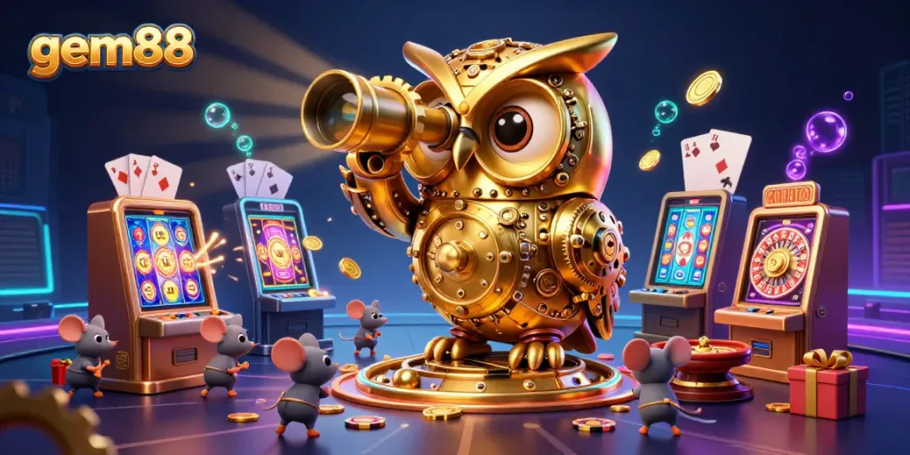 Try your luck and win at gem88, featuring an ultra-detailed casino scene with iconic characters.