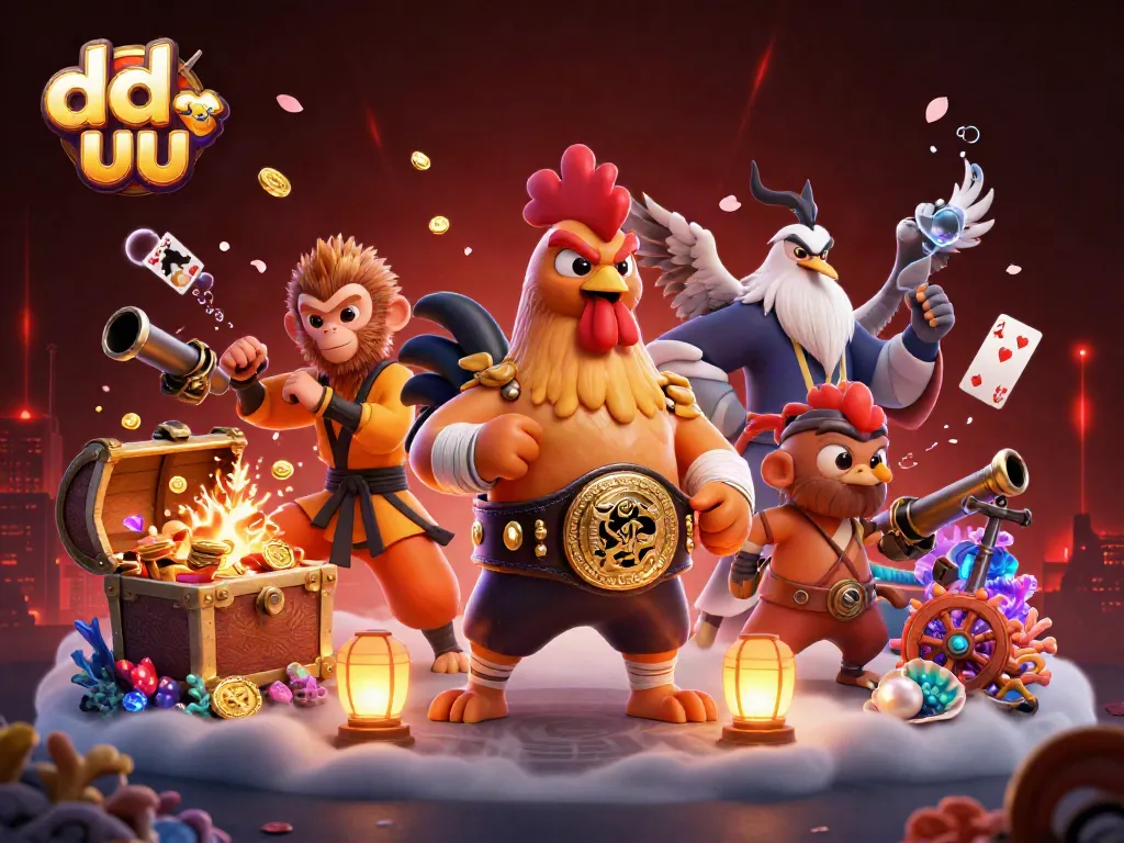 Bet on dd uu with a dynamic gaming scene featuring a Muay Thai rooster and casino elements.