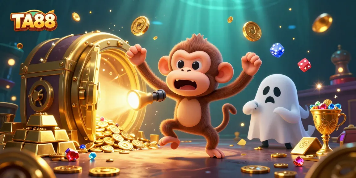 TA88 showcases a mischievous poltergeist monkey juggling coins in a haunted casino scene.