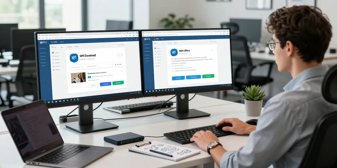 Engaged professional downloading WPS Download software in a modern office.