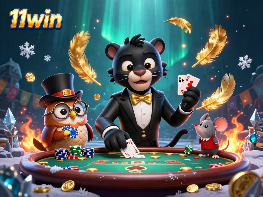 Engage with thrilling poker games at 11win with stylish characters in an exhilarating casino setting.