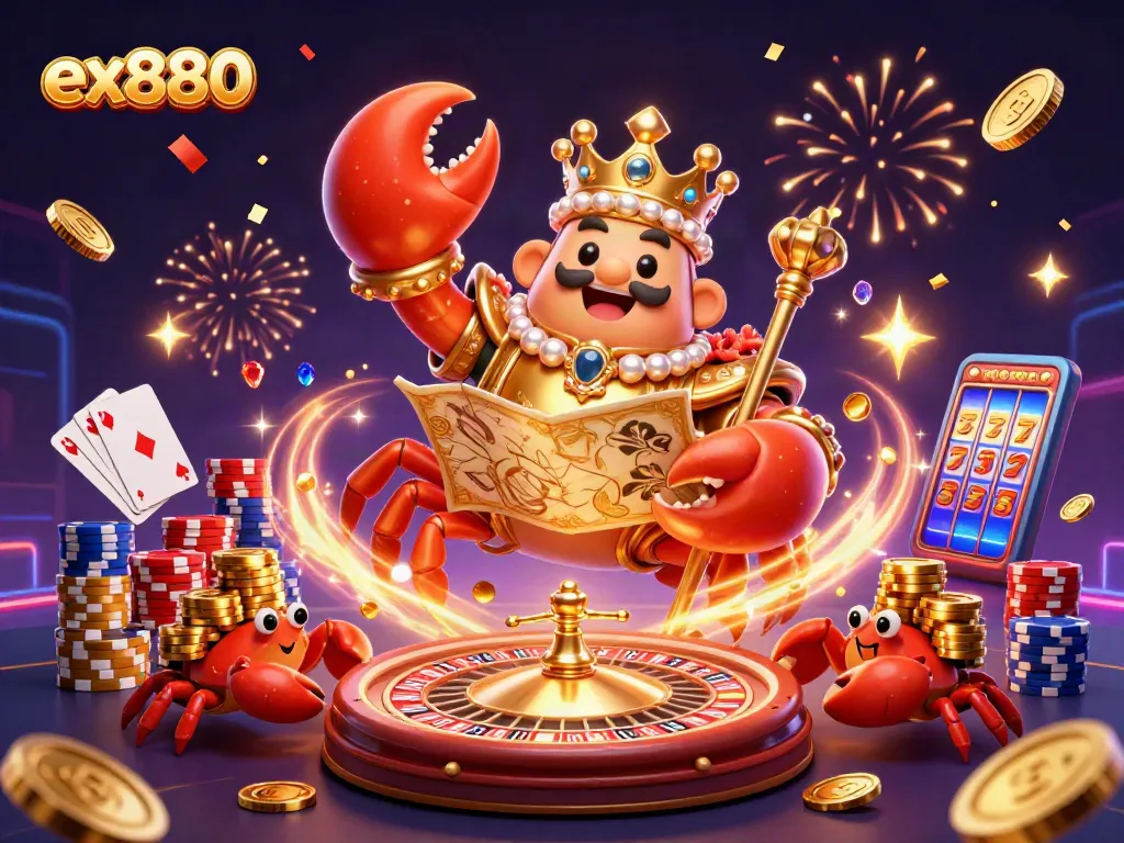 Spin the roulette wheel with ex880, winning big amidst cascading sparkling coins and golden chips excitement.