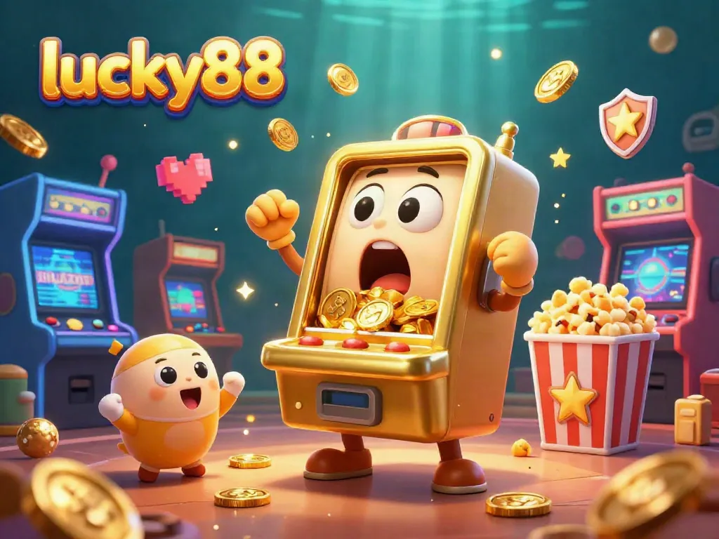 Experience the excitement at lucky88 as a golden slot machine hits the jackpot surrounded by cheering friends.