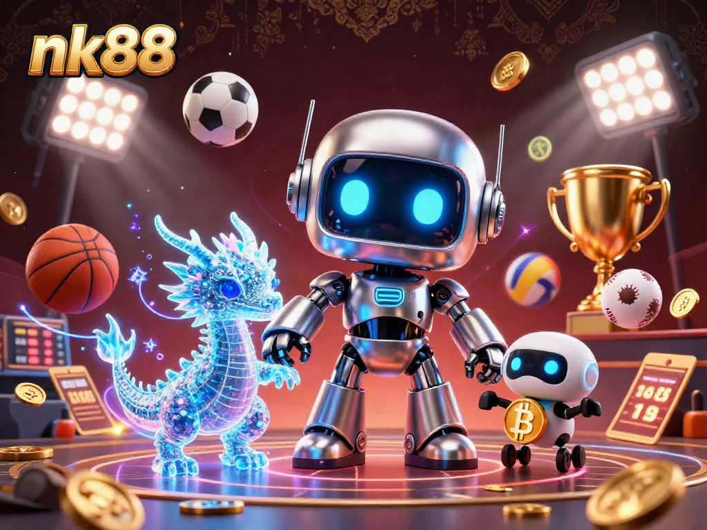 Experience thrilling sports betting with nk88's vibrant 3D illustration featuring unique characters and dynamic action.