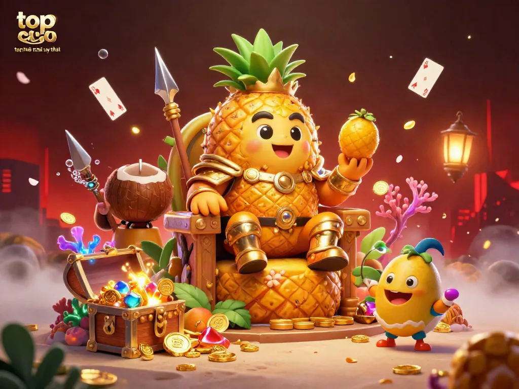 Experience "top nhà cái uy tín" with vibrant characters and exciting casino elements in this colorful 3D illustration.
