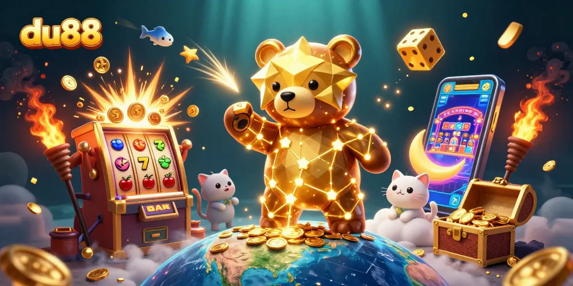 Play exciting casino games with du88 and enjoy vibrant jackpot scenes featuring golden stars and slot machines.
