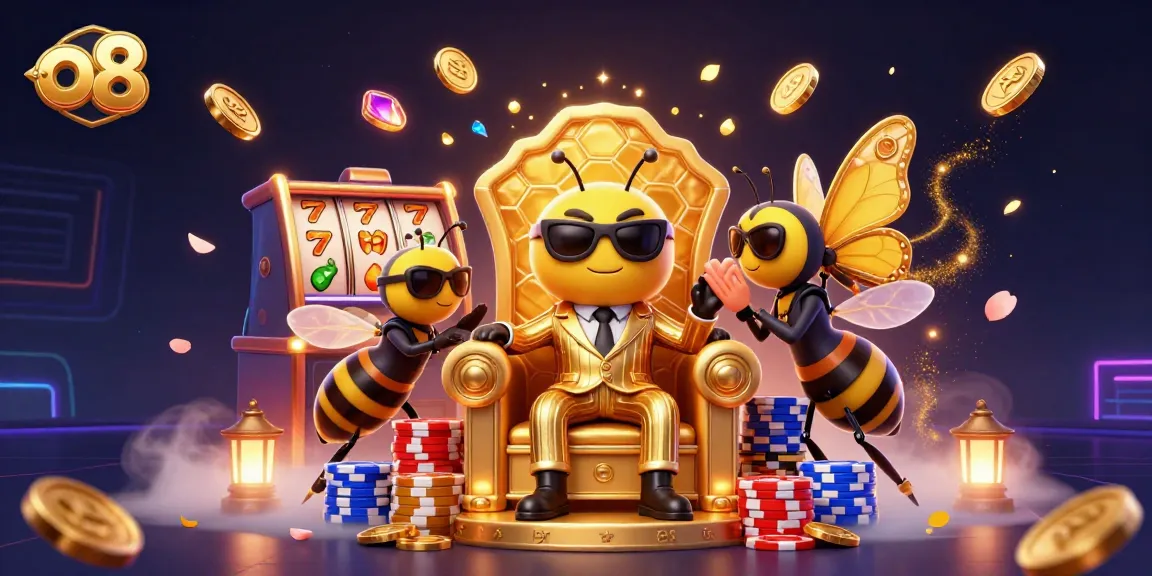 Experience thrilling gaming with o8's vibrant 3D illustration featuring iconic casino elements.