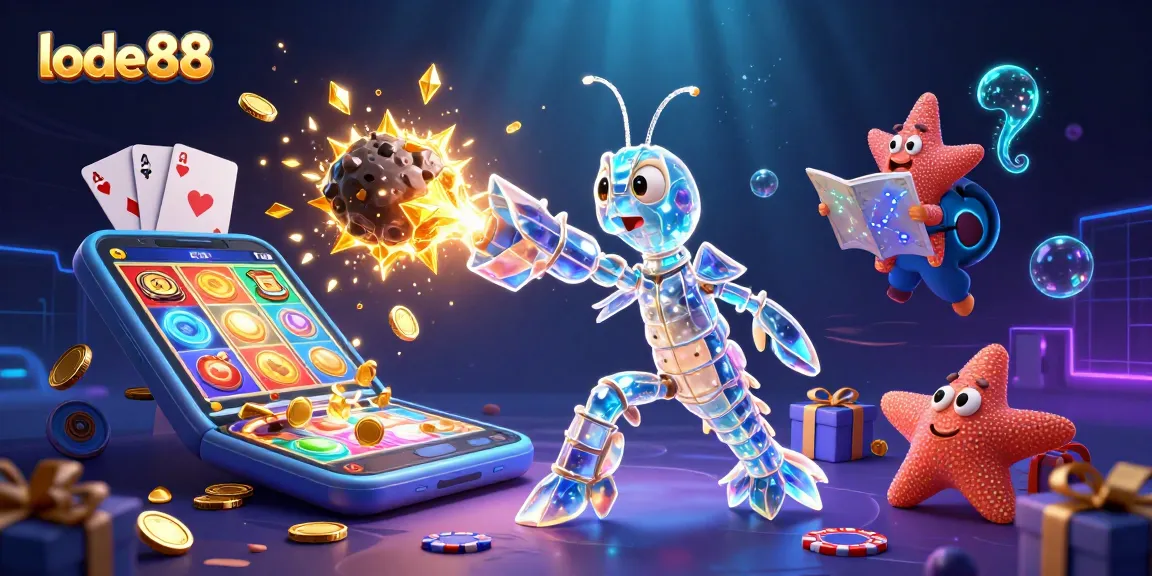 Lode88 players enjoy slot games and discover treasures in a vibrant galactic casino adventure.