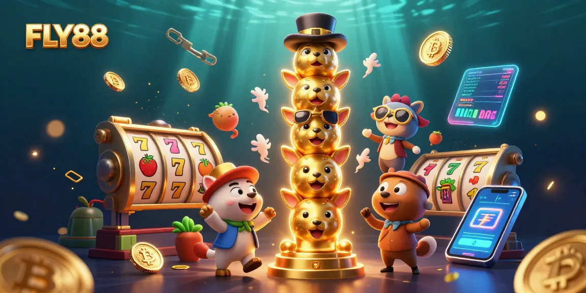 Bet on a dynamic scene showcasing FLY88 with colorful slots and crypto elements in an engaging underwater world.