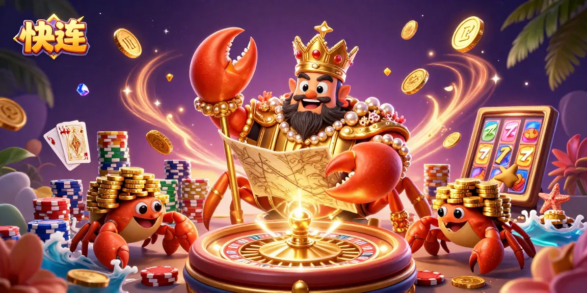 Engage in fast-paced action with 快连, featuring a golden crab emperor in a vibrant casino scene filled with glory and games.