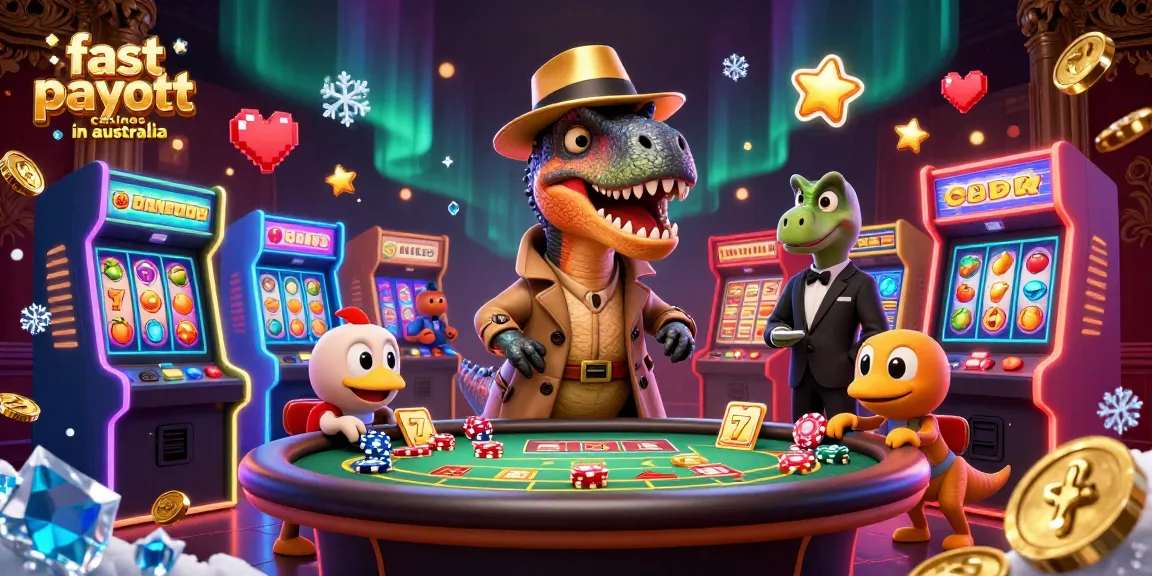 Fast payout casinos in Australia feature lively 3D cartoon velociraptor card counter at blackjack table.