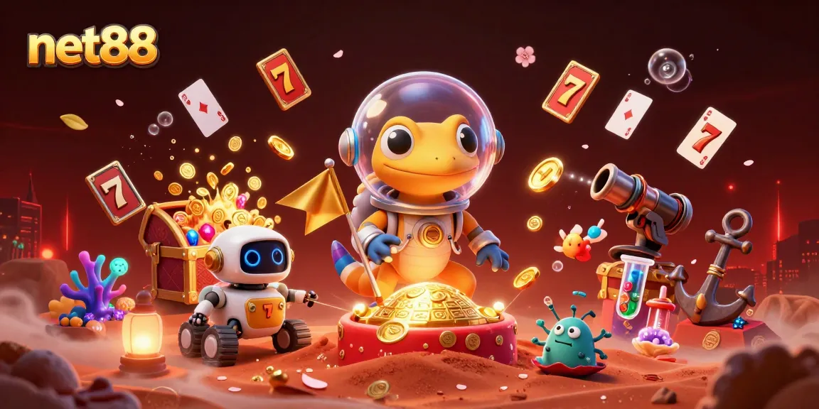 Experience the excitement of net88's casino scene with a Martian gecko and treasures!