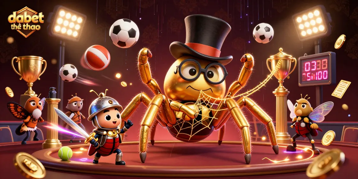 dabet thể thao showcases an epic sports betting scene with a golden tarantula and beetle knight.