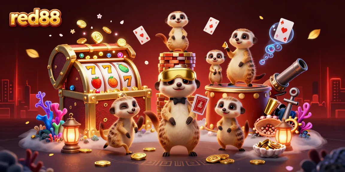 Experience the excitement of red88 with cartoon meerkats managing a dazzling casino.