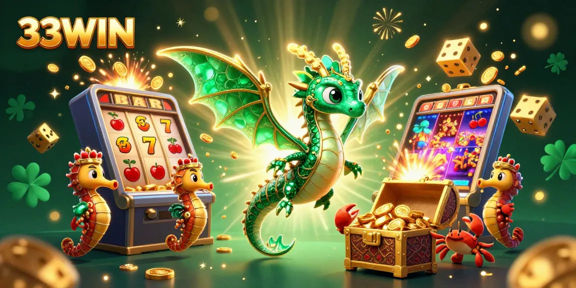 Experience thrilling wins at 33WIN with a magical sea dragon and jackpot excitement in an engaging casino scene.