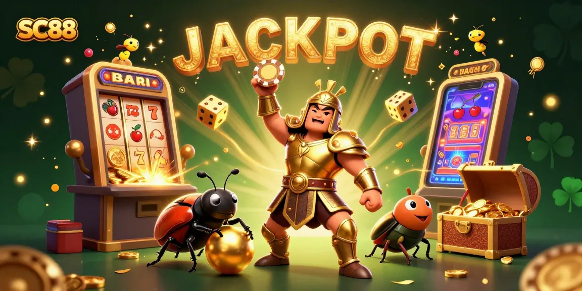 Experience SC88's thrilling jackpot excitement with a bold beetle champion and dazzling casino elements.