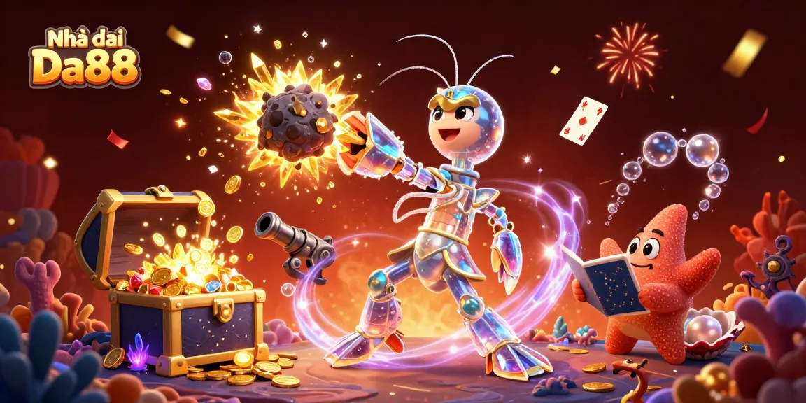 Experience thrilling gameplay at Nhà cái Da88 with exciting golden coins and treasure bursting from asteroids.