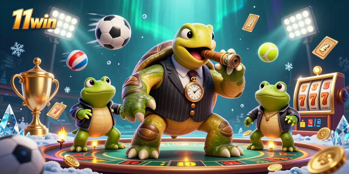 Experience thrilling moments with 11win featuring a snapping turtle mobster amidst dynamic sports betting elements.