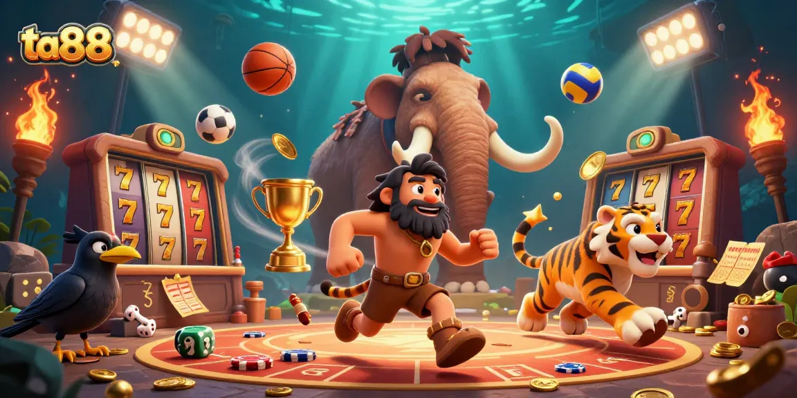 Experience ta88 excitement in a lively 3D cartoon casino scene with bold characters and dynamic gameplay elements.