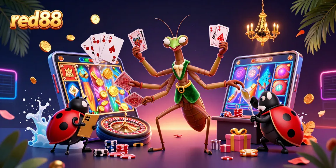 Experience excitement and winning chances at red88, featuring dynamic cards and celebrations in a vibrant casino scene.