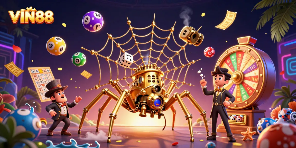 Experience the thrill of VIN88 with captivating steampunk visuals and vibrant gambling elements.